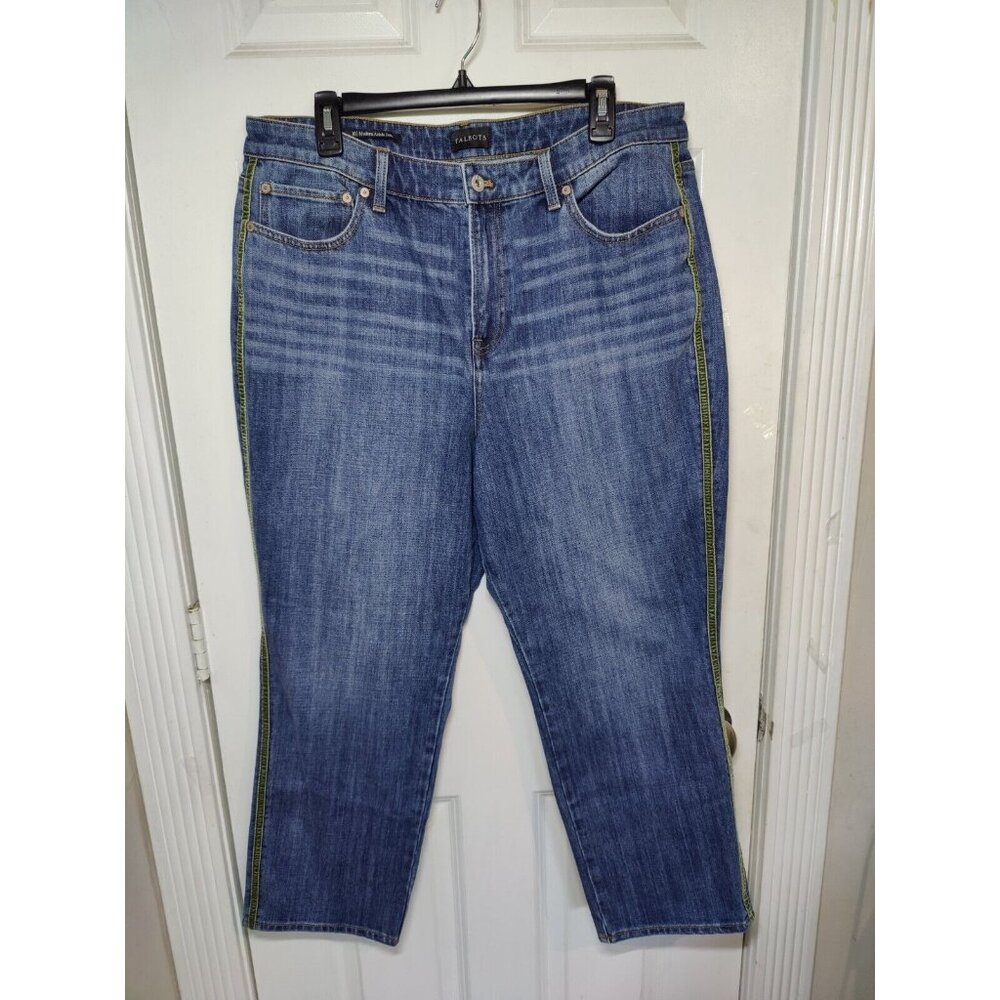Talbots Modern Ankle Jeans Green Velvet Sides Tapered High Rise 16 (36x26)